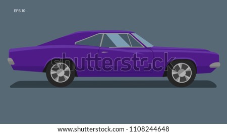 Classic american muscle car vector illustration. Powerfull vintage automobile. Legend car