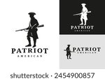 Classic American Patriot Silhouette. Vintage Illustration Design of United States Revolutionary War Soldiers on a black and white background