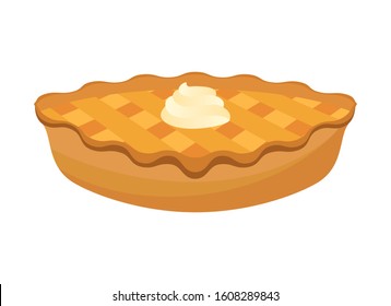 Classic American Pie Vector. Pie Isolated On A White Background. Cake With Whipped Cream Vector. Apple Pie Icon Vector. Sweet Pie Clip Art