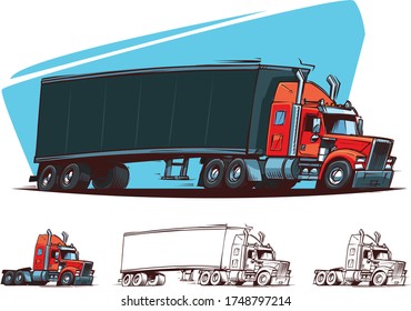 Classic American Semi-Truck. Cartoon illustration