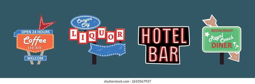 Classic American Signboards Retro Vintage Style Vector Set