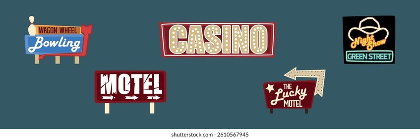 Classic American Signboards Retro Vintage Style Vector Set