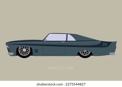 Classic American Supercar. Side view with perspective. Flat design. Fully editable