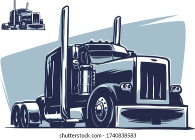 Classic American Tractor Unit. Vector Illustration