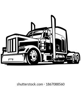 Classic American Trailer Truck in black and white  background Illustration, semi Truck isolated