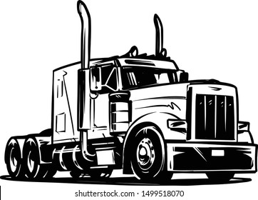 Classic American Truck. Black and White Vector Illustration