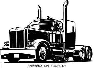 Classic American Truck. Black and white illustration