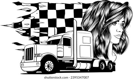 Classic American Truck. Black and white