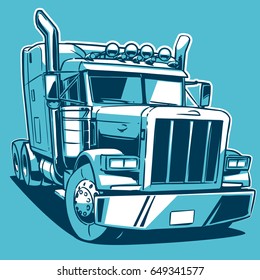 Classic American Truck. American Truck. Cartoon duotone illustration