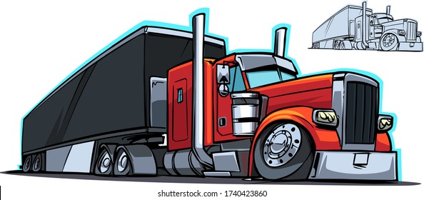 Classic American Truck Cartoon Illustration isolated on white background