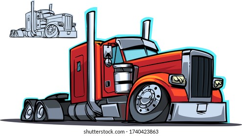 Classic American Truck Cartoon Illustration isolated on white background