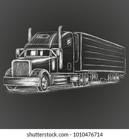 Classic american truck hand drawn vector illustration. Retro freighter truck.