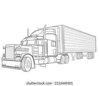 Classic american truck with trailer isolated on white background. Vector illustration.