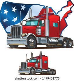 Classic American Truck with U.S. map on the background. Vector illustration