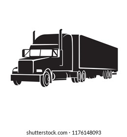 Classic american truck vector illustration icon. Retro freighter truck. Cargo delivery machine.