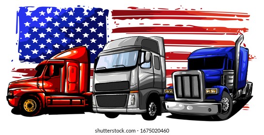 Classic American Truck. Vector illustration with american flag