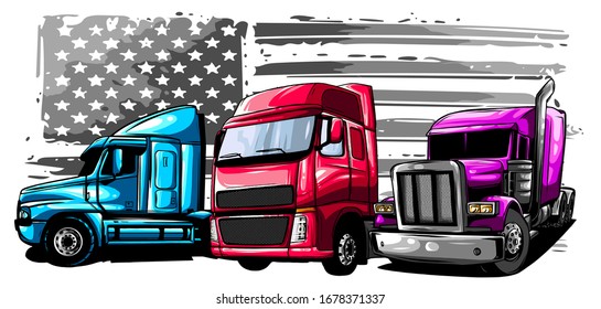 Classic American Truck. Vector illustration with american flag