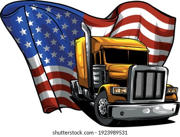 Classic American Truck. Vector illustration with american flag