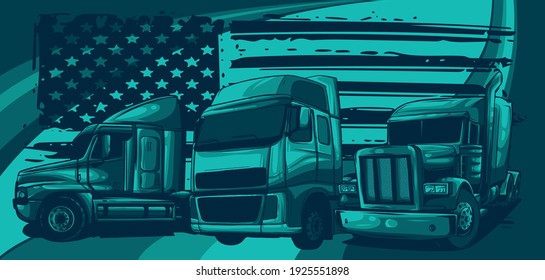 Classic American Truck. Vector illustration with american flag