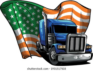 Classic American Truck. Vector illustration with american flag