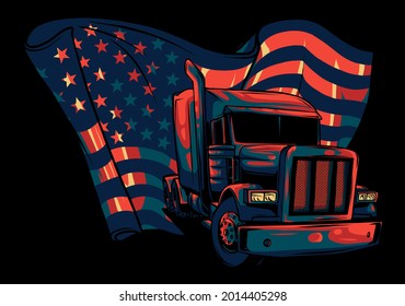 Classic American Truck. Vector illustration with american flag