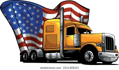 Classic American Truck. Vector illustration with american flag