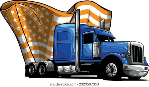 Classic American Truck. Vector illustration with american flag