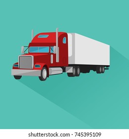 Classic american truck vector illustration icon. Retro freighter truck flat design. Cargo delivery machine.
