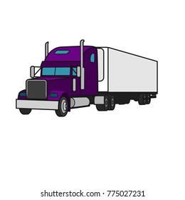 Classic american truck vector illustration icon. Retro freighter truck flat design. Cargo delivery machine.