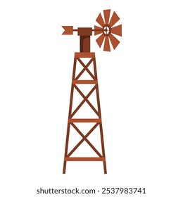 Classic american windmill standing tall and providing water for agriculture