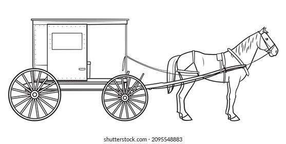 Classic amish single horse cart stock illustration. svg