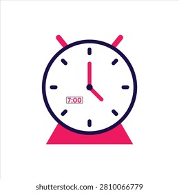 Classic analog alarm clock icon set to seven oclock for morning wake up time