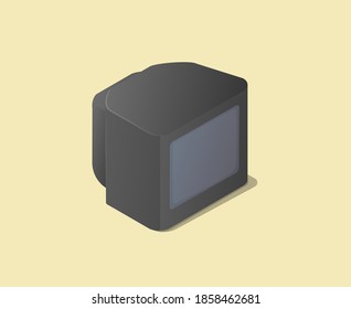Classic analog television. Isometric Vector Illustration on yellow background. Home TV set.