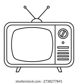 A classic analog television set featuring a curved screen two antennae on top a volume dial and a simple control panel with horizontal buttons displayed on the right side
