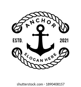 classic anchor retro logo design. vintage style, vector illustration.