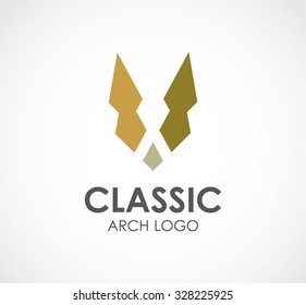 Classic and ancient old building abstract vector and logo design or template tourism business icon of museum travel company symbol concept