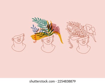 Classic ancient Youth statue in a trendy modern style. Colorful antique sculpture head for fashion design, posters, shopping bags, shops, books, postcards. Hand drawn vector illustration.