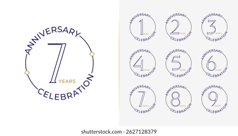 Classic anniversary logo design. Number symbol with minimal and elegant style for birthday template. Celebration vector illustration