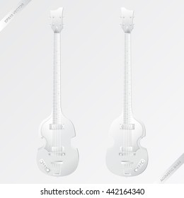 Classic antique acoustic bass guitar with paper cut style, Vector Illustration