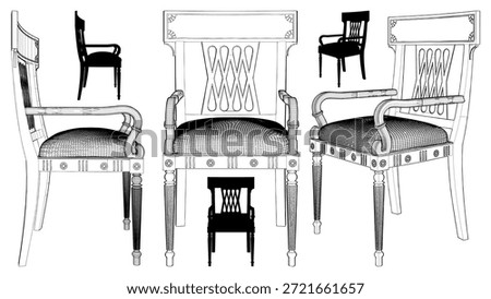 Classic Antique Chair Vector 20. Illustration Of Retro Ergonomic Easy Elbow Chair Isolated On White Background.