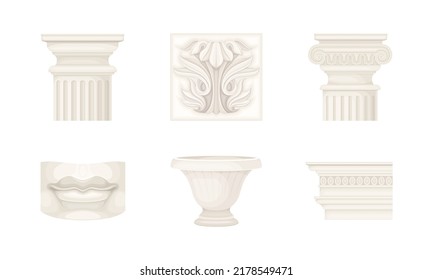 Classic antique decor element set. Carved stone decorations vector illustration