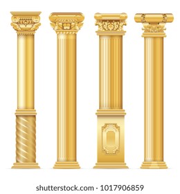 Classic antique gold columns vector set. Illustration of architecture column, architectural classic pillar