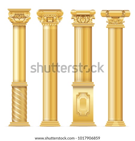 Classic antique gold columns vector set. Illustration of architecture column, architectural classic pillar