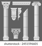 Classic antique marble columns in vector graphics and in different styles