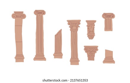 Classic antique marble columns in vector graphics and in different styles on white