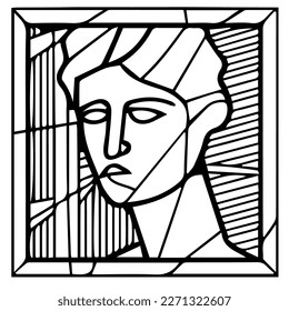 Classic antique plaster sculptures of a man. Hand drawn sketch of two antique heads. Vector.