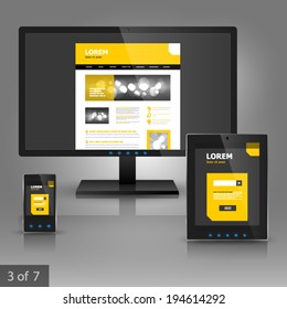 Classic application template design for gadgets with yellow square element. Elements of stationery.