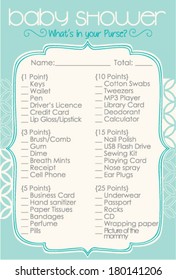 Classic Aqua Blue Color Baby Shower What's in you Purse Layout Template, Do it Yourself Word Game with Beautiful abstract design theme for boy and girl, Elegant Mosaic Tile mommy to be activity card