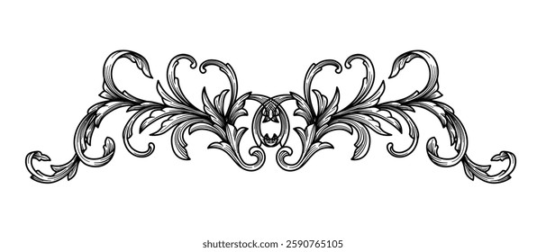 Classic arabesque border Frame engraving Ornament. Vintage Baroque Victorian border Wedding Decoration. Oriental Engraved decorative design. Black linear handdrawn filigree calligraphic vector design