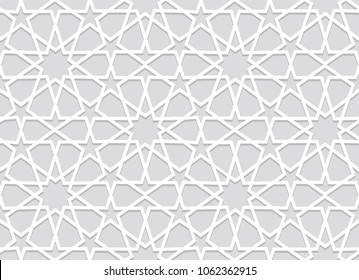 Estrellas arabescas clásicas, sin fisuras en el estilo de corte de papel. Textura de líneas blancas, perfecta para fondos, papeles pintados, tela, carteles y diseños de folletos. Ilustración vectorial.
